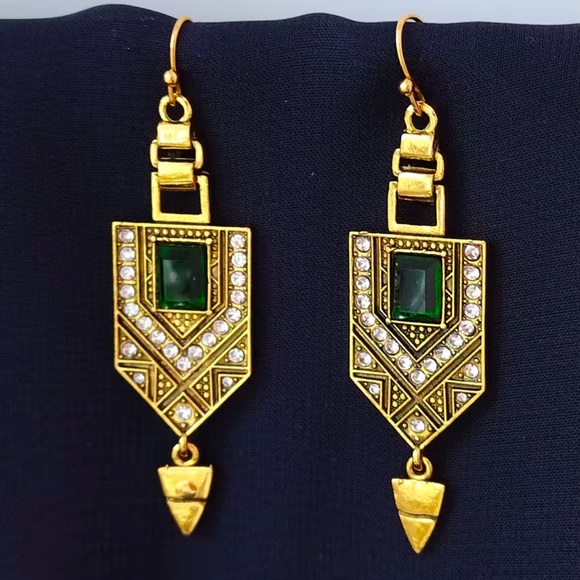 Marquis Ethnic Vintage Emerald Bronze Brushed Earrings - Picture 9 of 10